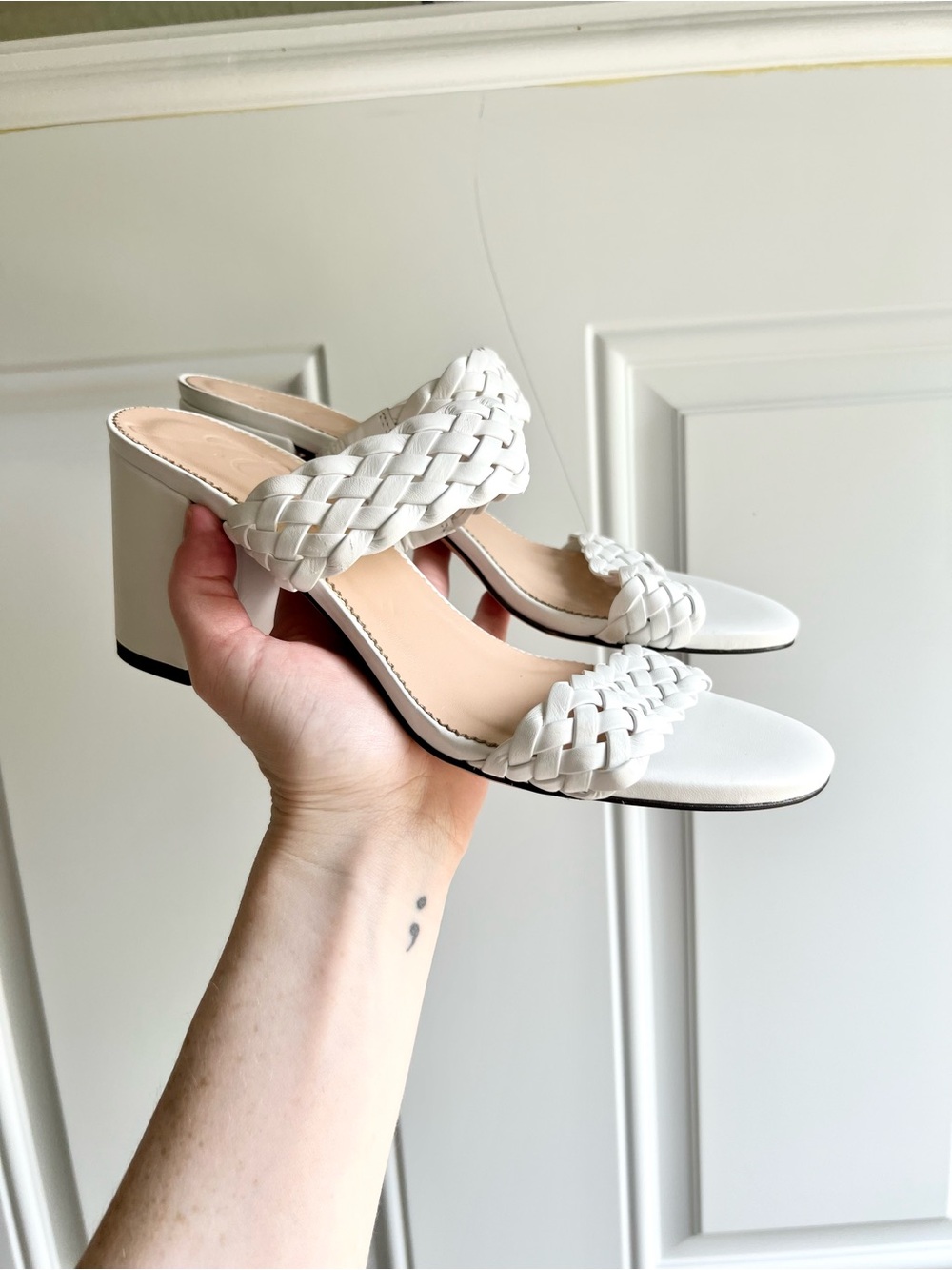 J. Crew Lucie Braided Strap White Sandals in Italian Leather